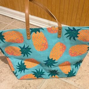 NWOT Mud Pie Orange and Teal Pineapple Tote